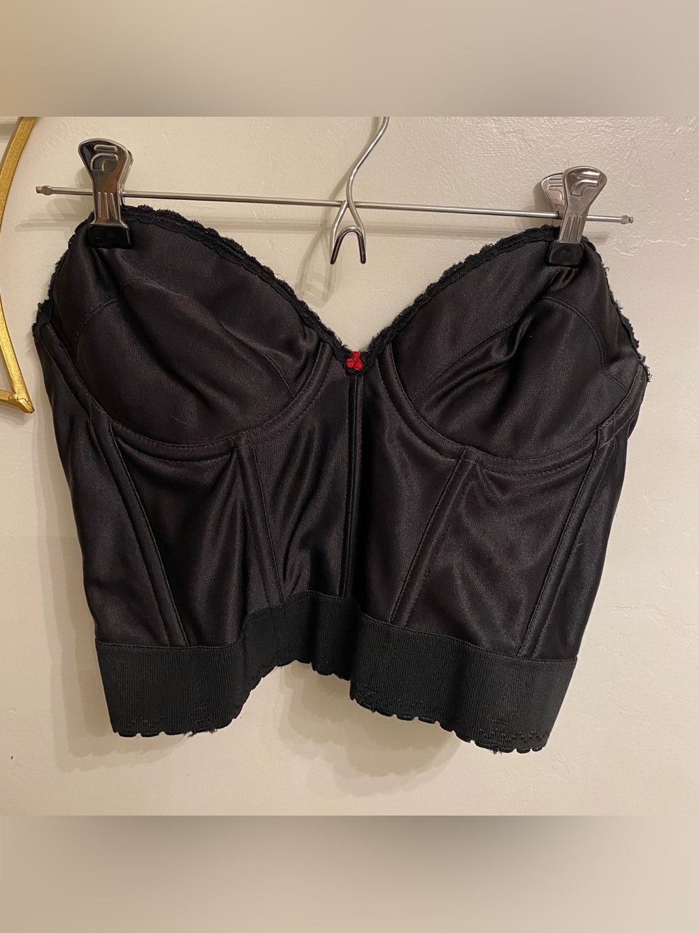 Vintage Carnival Black Satin Longline Bustier Corset Top 36C Romantic Coquette